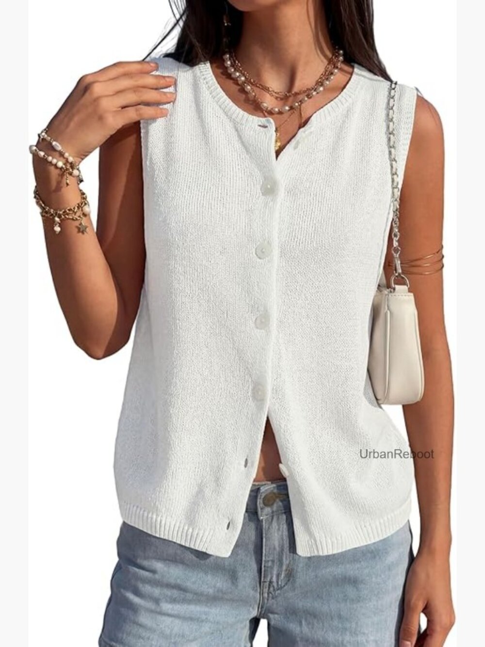 Sweater Vest Women Sleeveless Button Down Knit Tank Top Spring Business Casual